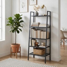 Ladder Shelf Bookcase 4 Tier Display Storage Metal Mesh Shelving Unit Stand