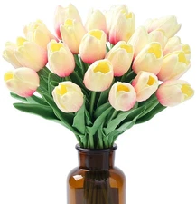 Creamy Pink Tulips 15pcs Fake Artificial Flowers Real Touch 14" Silk