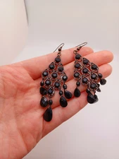 Black Beaded Dangle Earrings