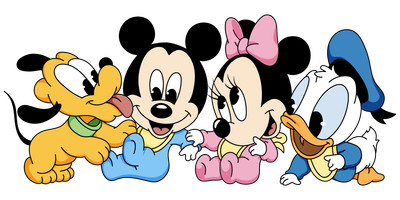 Pluto Mickey Minnie Mouse & Donald Duck Group Baby Photo Vinyl Wall Art Design