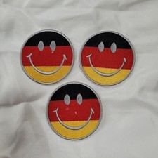 Lot3 Germany Flag Smile Logo Emblem Embroidered Iron Sew On Patch Cloth 2.5 Inch