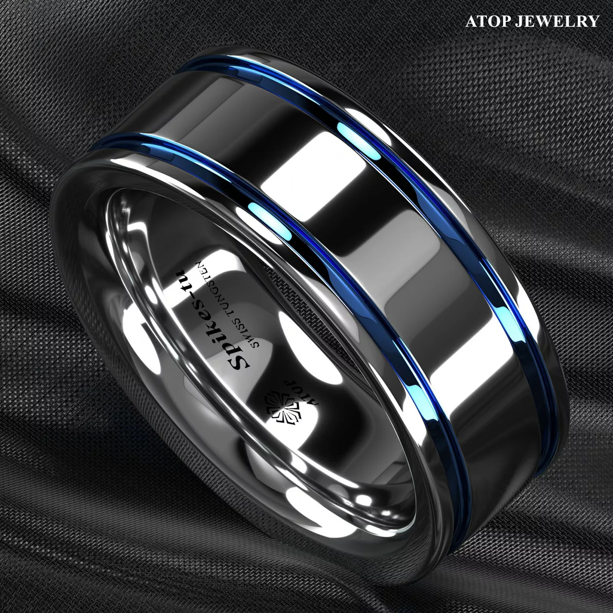Tungsten carbide ring hotsell blue and black