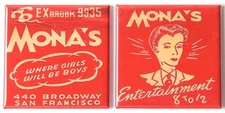 Mona's 440 Club FRIDGE MAGNET Set lesbian interest san francisco CA matchbook