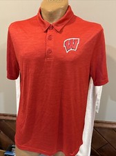 SWEET Wisconsin Badgers Men's Sz Lg Men's Fanatics Red Polo Shirt, VERY NICE 