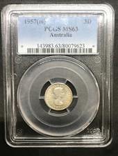 AUSTRALIAN 1957 M THREEPENCE GRADED PCGS MS63