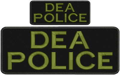 DEA POLICE embroidery patches 4x10 and 2x5/" hook od green letters