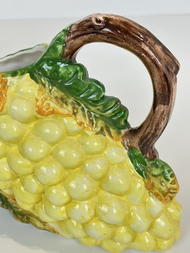 Vtg Ceramic Yellow Grapes Pitcher Jug Italy Mid Century Modern Hand Painted 11x9 - Picture 10 of 24