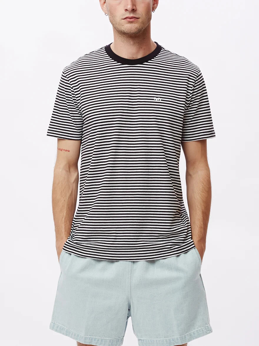 Obey Apex Tee, Black/White Pinstripes, Small