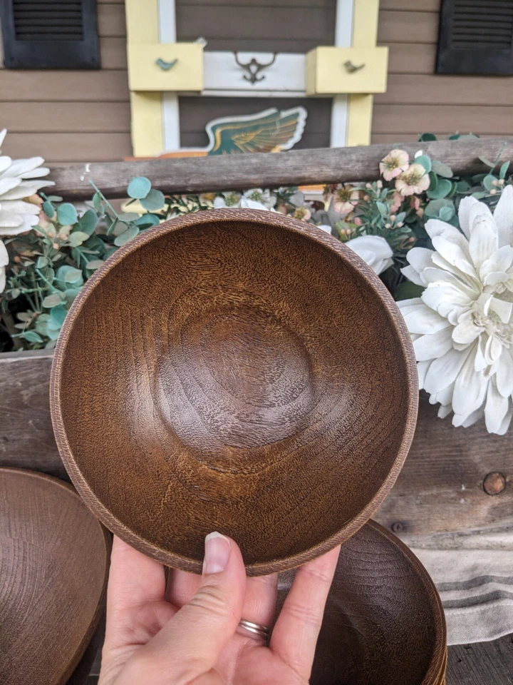 Juego de servir ensaladera vintage West Bend EE. UU. marrón oscuro imitación madera grano Foto 3 de 4