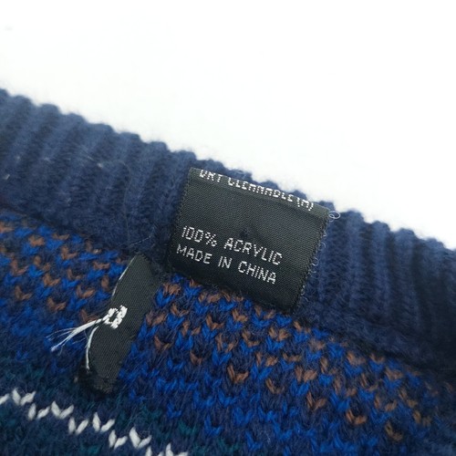 Knit Jumper Mens Size L / XL Blue Geometric Long Sleeve Oversized Y2K Acrylic - Picture 6 of 13
