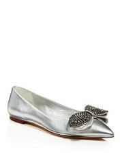 New Tory Burch 'Rosalind' Metallic Leather Bow Ballet Flat Size 8 M CO1