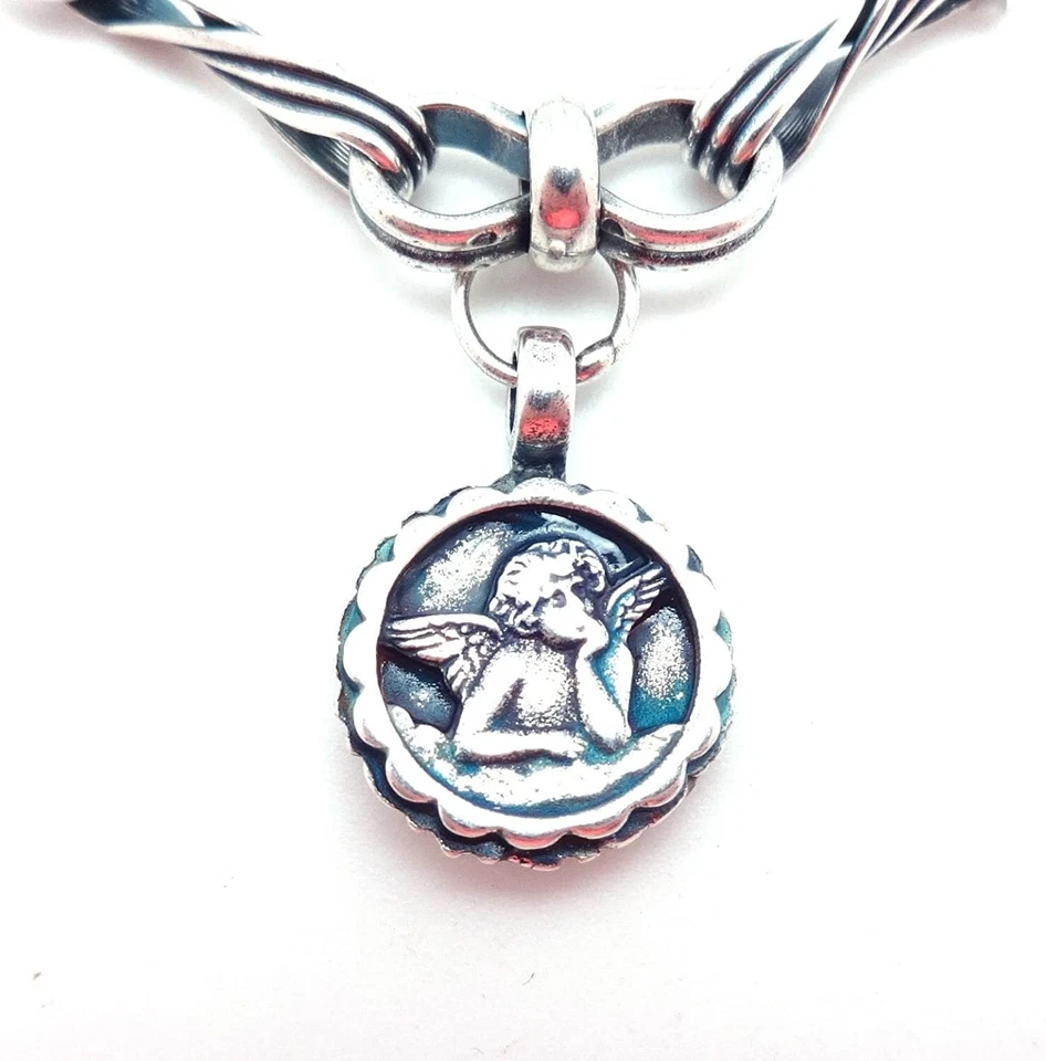 Brazalete Mariana Tigris Púrpura Oscuro Verde Cristal Plata Ángel de la Guarda 1048 Nuevo con Etiquetas Foto 4 de 4