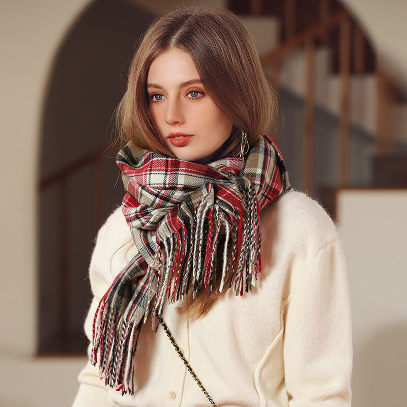 Women's Soft Plaid Scarf for Winter Office Wedding Warm Cashmere Feel