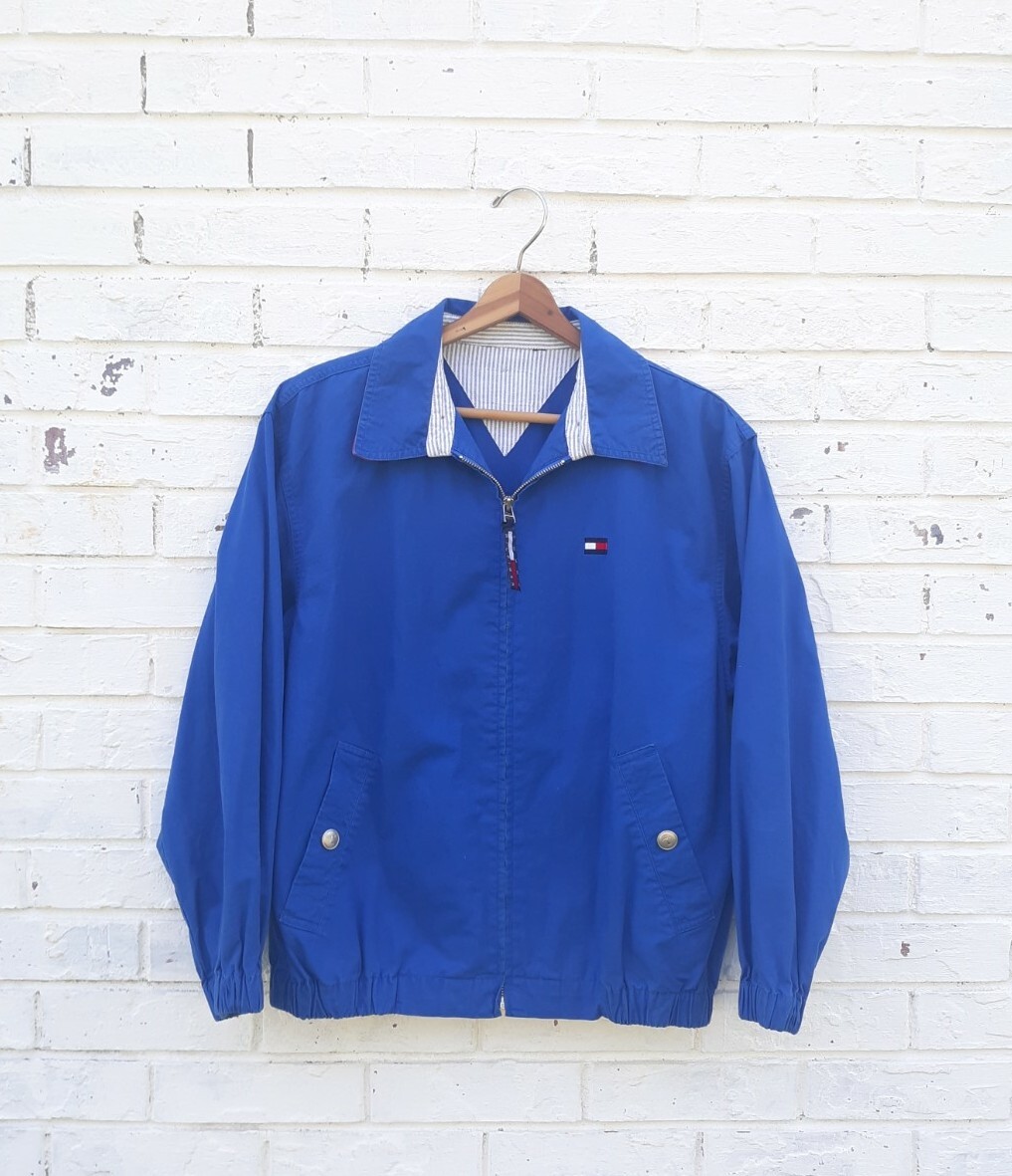 Vintage 90s Tommy Hilfiger Jacket Blue Cotton Full Zip Bomber