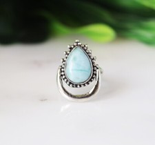 Natural Larimar Gemstone Ring,Women Ring,925 Sterling Silver,Moon Shape Ring