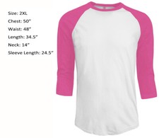 3/4 Sleeve Plain T-Shirt Baseball Raglan Jersey Sports Men's Tee White Pink 2XL