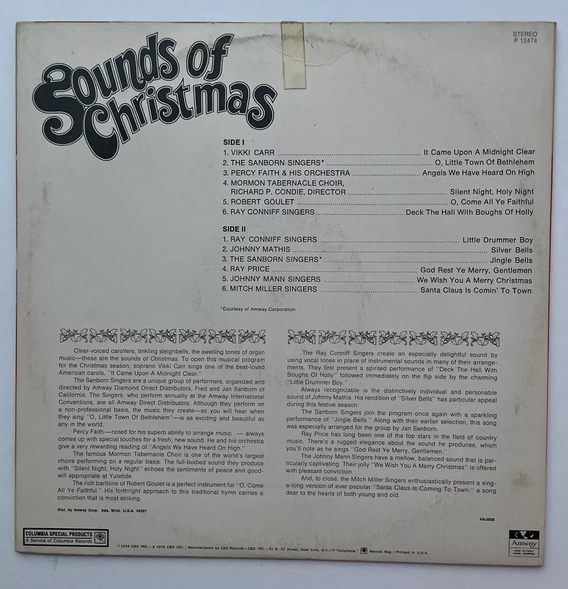 Sounds Of Christmas LP ORIG Amway 1974 Columbia P-12474 | eBay