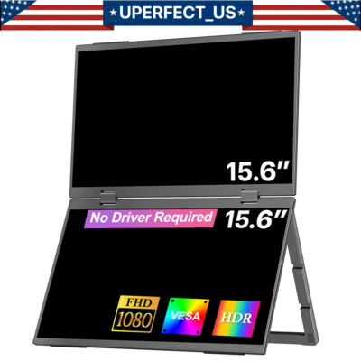 UPERFECT 15.6'' 1080P Portable Folding Dual Gaming Monitor HDMI USB C w/VESA 2025