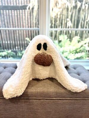Pottery Barn Gus The Ghost W/Pumpkin Halloween Throw White  NEW!