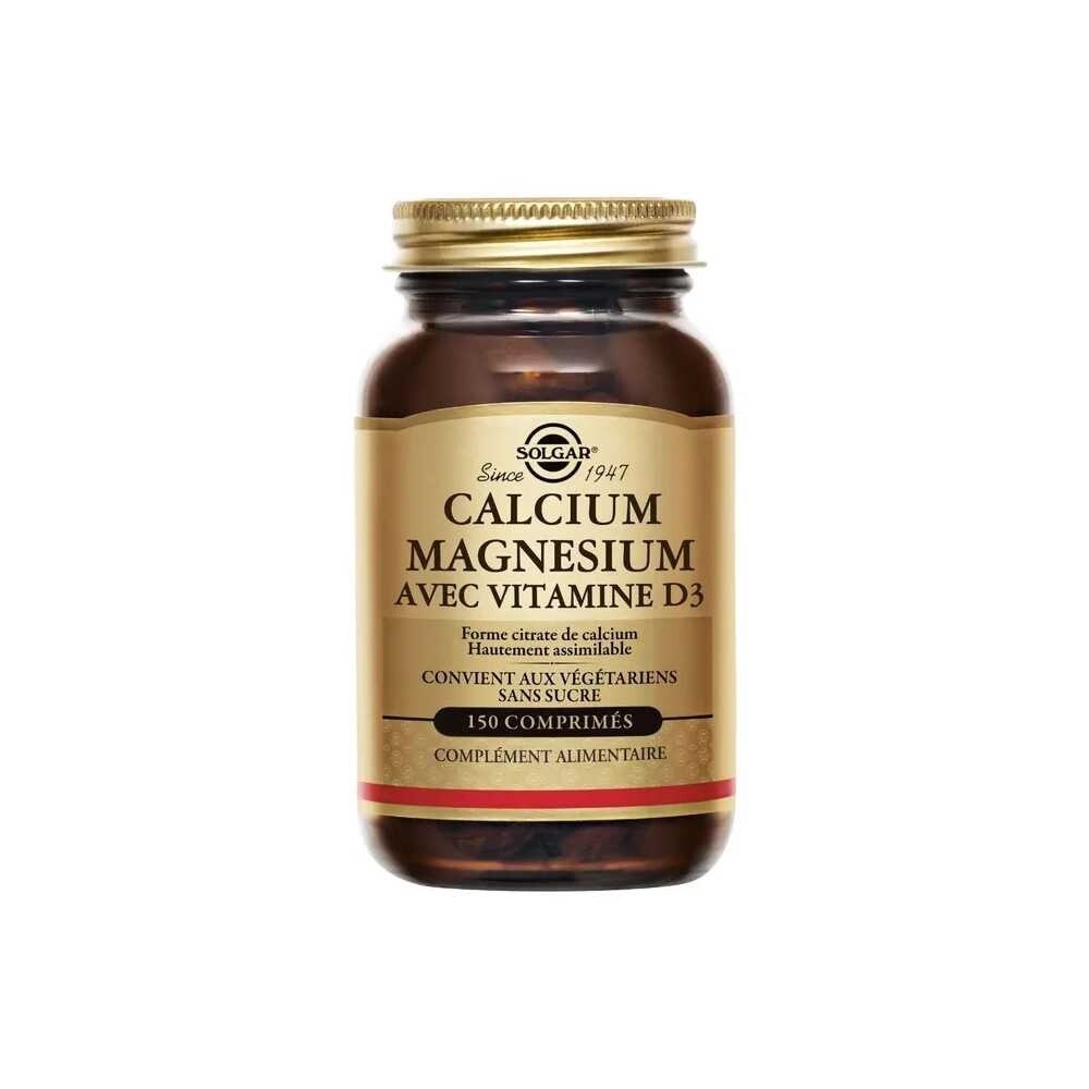 Calcium Magnésium Solgar comprimés avec Vitamine D3 sans sucre pour os et muscles