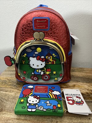 Loungefly Sanrio Hello Kitty 50th Anniversary Red Mini Backpack & Wallet NEW