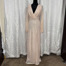 Windsor size XS long sleeve sequence prom formal side slit v neck dress NWT 