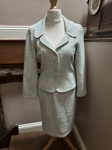 Jean Muir, Jean Muir Vintage weiß/grau/Entenei Boucle Anzug Gr. 12 Hochzeit Rennen