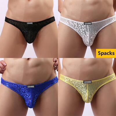 5Er-Pack Herren-Spitzenhöschen Transparente Nahtlose Unterwäsche Eisseide C8