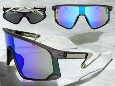 OVERSIZED Wrap Around Biker Fishing Cycling Shield SUN GLASSES Large Gray Frame