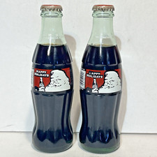 Lot of 2 - 1994 Commemorative Happy Holidays Santa 8 oz. Coca Cola Coke Bottles