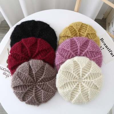 Women Knitted Beret Cap Beanie Hat Flower Artist Painting  display picture 3
