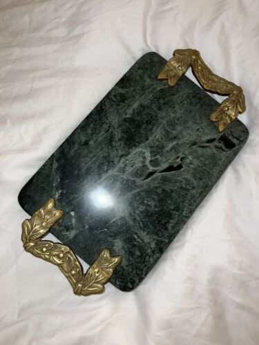 Brass Handled Green Marble Tray, Italian 1960s Rare. - Picture 1 of 3