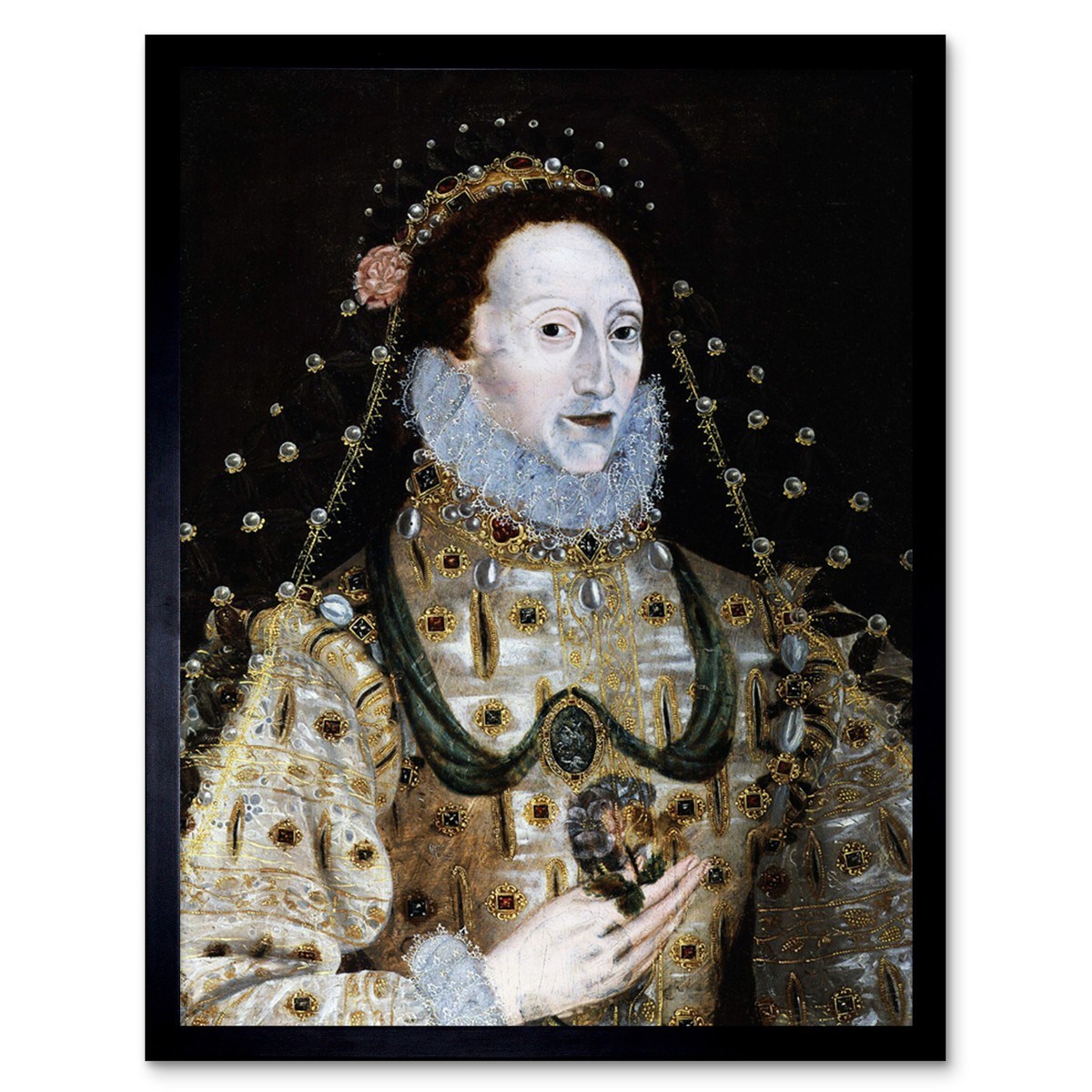 Portrait Queen Elizabeth First England Royal Historic Print Framed