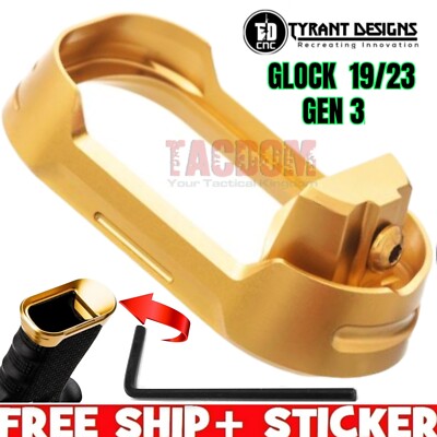 Tyrant Designs Billet 6061 Aluminum GOLD Magwell for Gen 3 Glok 19 23 mag Gold