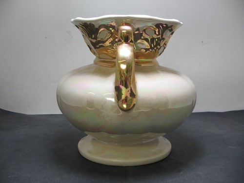 Vintage Keramik Porzellan Goldrand Blumenübertopf Topf 8" hoch 8,5" breit glasiert - Bild 4 von 6