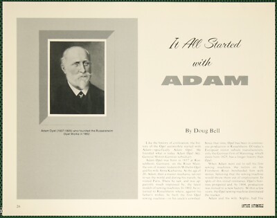 Opel 1898-1960 History Design Features Specs Vintage Pictorial Article 1972