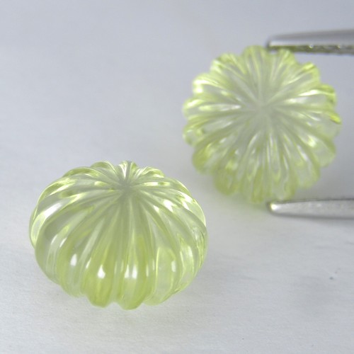 8.96Cts Natural Classic Lemon Quartz Round Pumkin Shape Carving Pair - Picture 4 of 4