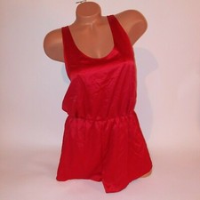 Victoria Secret Lingerie Romper Medium One Piece Solid Red Satin Sleep New