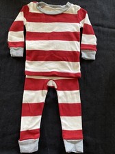 Burt  s Bees Organic Cotton PJ Red/Grey/Ivory Stripe PJ-6-9 Months