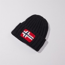 Napapijri Mens/Womens Semiury Black Beanie – Iconic Flag Patch