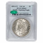 1891CC Morgan Silver Dollar $1 VAM 3 Spitting Eagle TOP 100 PCGS MS 62 CAC