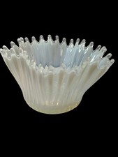 Vtg Fostoria Heirloom White Hand Blown Opalized Glass Handkerchief Bowl 5.5