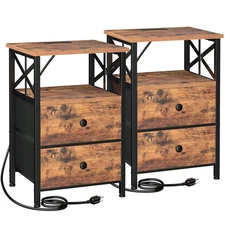 Night Stand Set 2, Nightstand with Charging Station, End Tables Living Room w...
