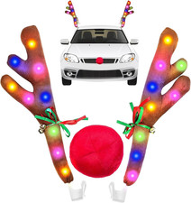 Car Christmas Decorations with Lights, Reindeer Antler Xmas Decor, Christmas Dec