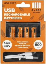 UNI-COM 450mAh USB Rechargeable Ni-MH AAA Batteries with Micro USB Cable 4 Pack 3.46 per battery