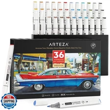 ARTEZA Alcohol Art Markers Set of 36 Americana Tones, Medium Chis