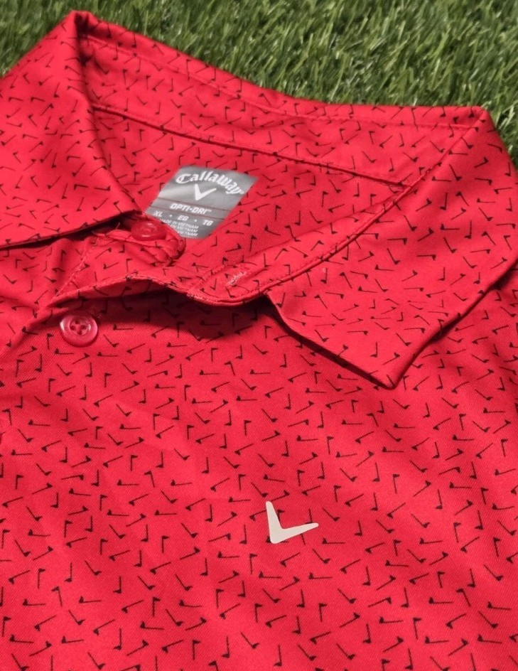 Shirt Mens Xl Red Opti-dri Polo All Over Golf Club Print Usa