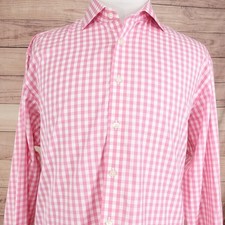 Charles Tyrwhitt Dress Shirt Mens 17.5 38 Pink Check Non Iron French Cuff LS