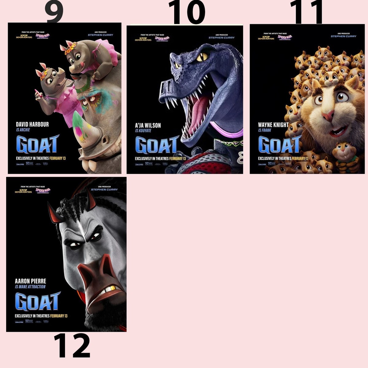 GOAT Animated Movie Character Poster Collection February 13 2026