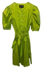 Donna Morgan Green Voluminous Puff Sleeve Pleated Belted Shirt Dress 2 NEW